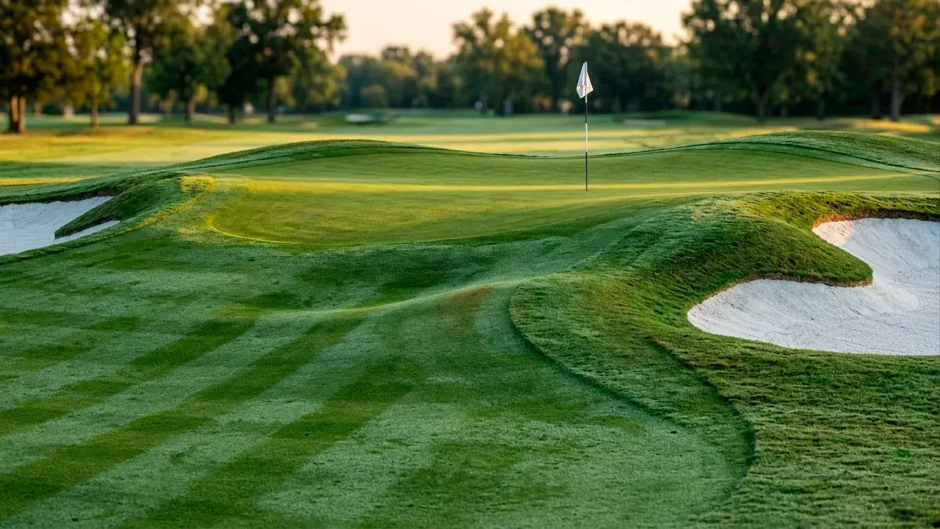 Severely contoured putting green at Augusta National showing multiple tiers and run-offs