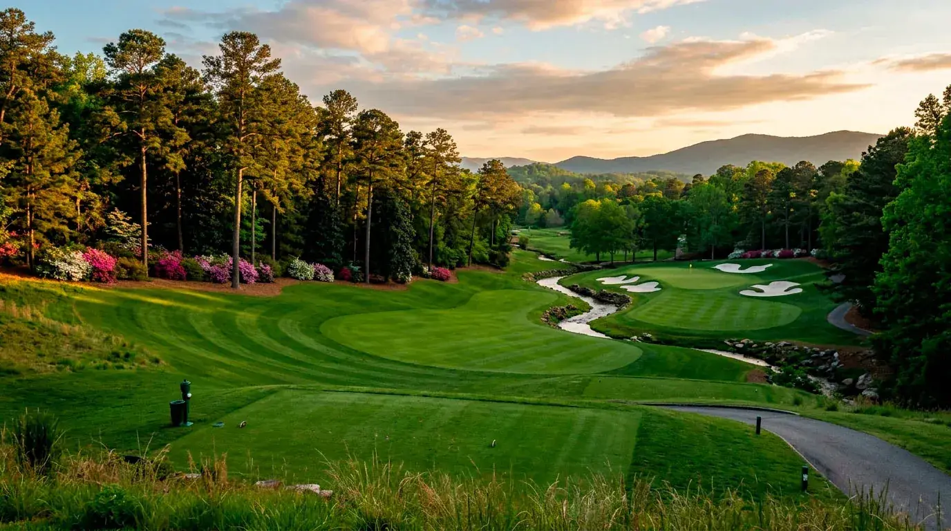 Dramatic par-five hole at Augusta National showing elevation change and reachable green
