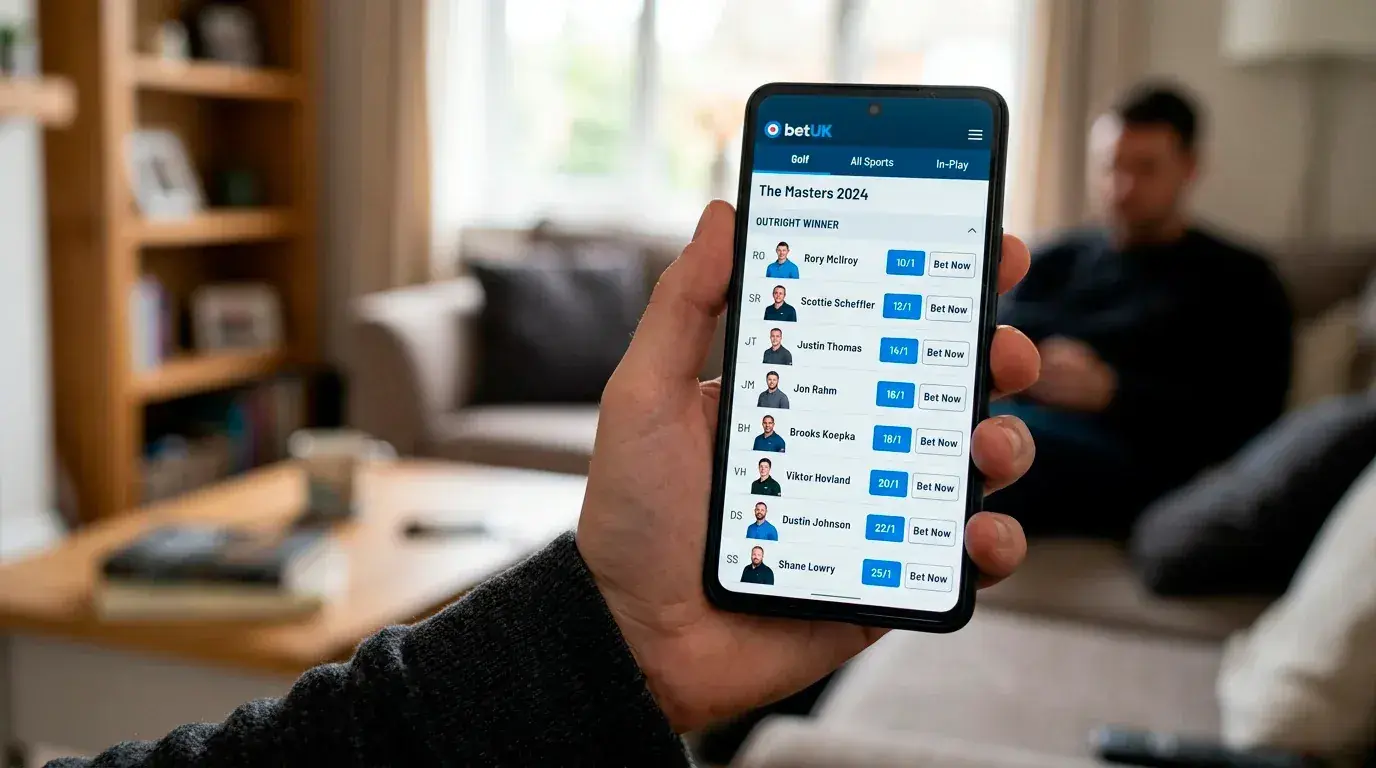 Smartphone showing UK sportsbook golf betting market comparison