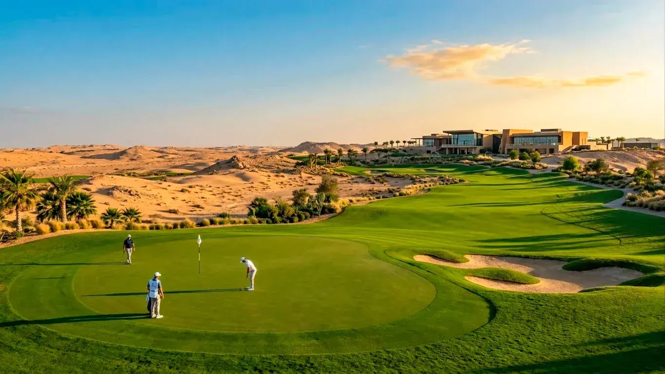 Golf tournament at a desert course during DP World Tour international swing event