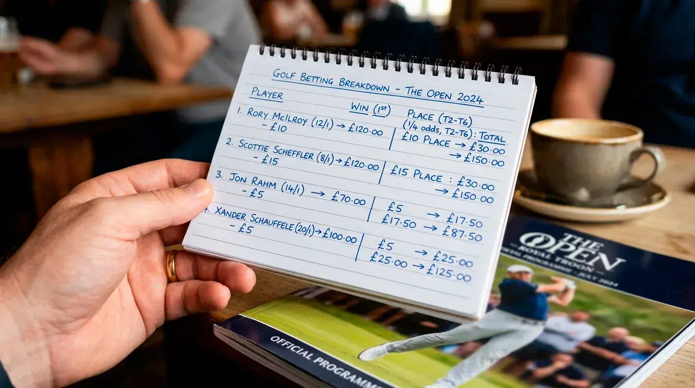 Worked example showing each-way payout calculation with place odds and net profit figures
