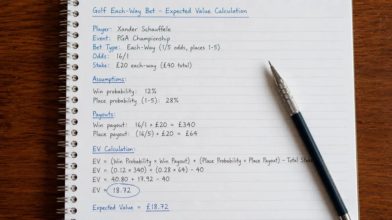 Golf betting expected value calculation showing impact of additional each-way places