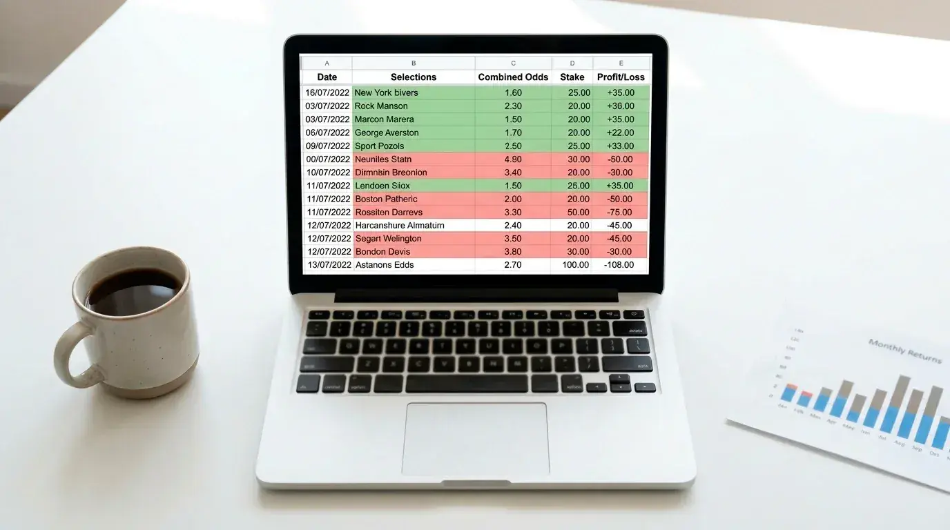 Spreadsheet tracking a full season of golf accumulator results and profit margins