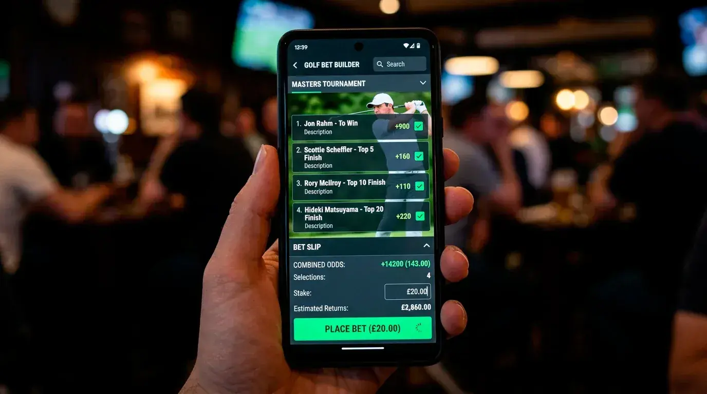 Sportsbook bet builder interface combining multiple golf tournament selections