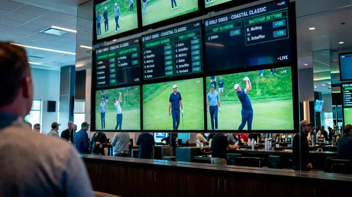 Sportsbook screen comparing outright market odds and overround percentages
