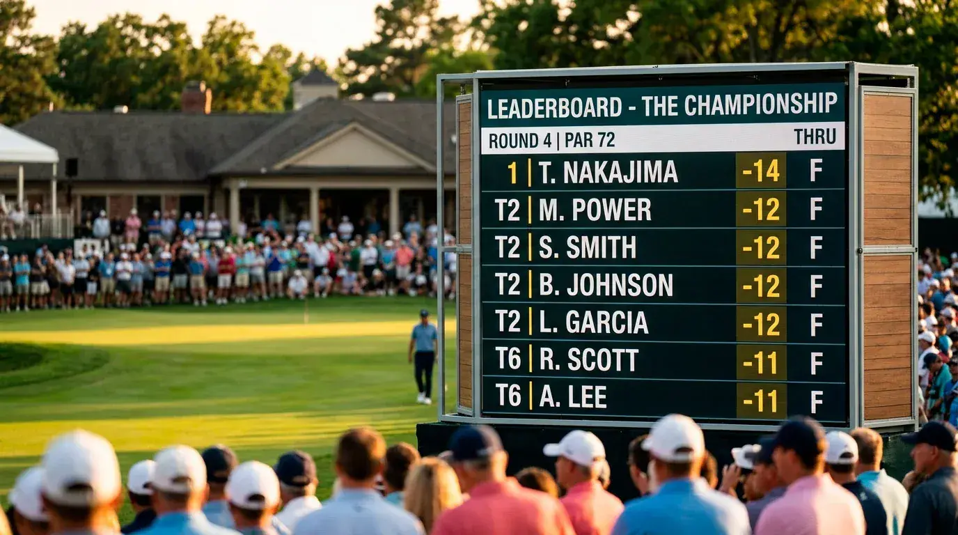 Golf tournament leaderboard displaying tied scores that trigger dead-heat rules in betting