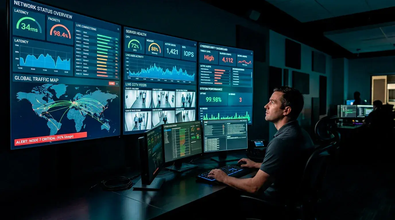 Professional monitoring screens displaying real-time golf betting activity and alert systems