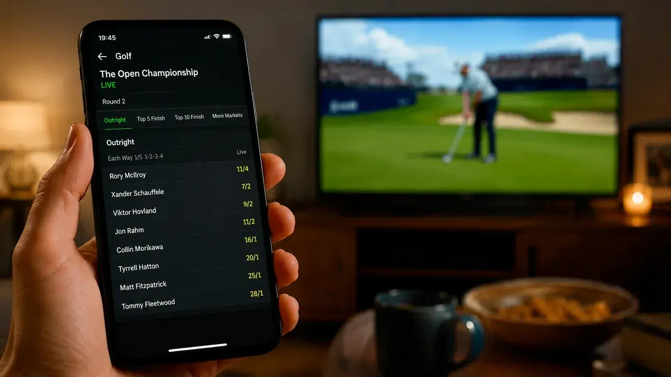 Mobile phone showing limited live golf betting options during an event