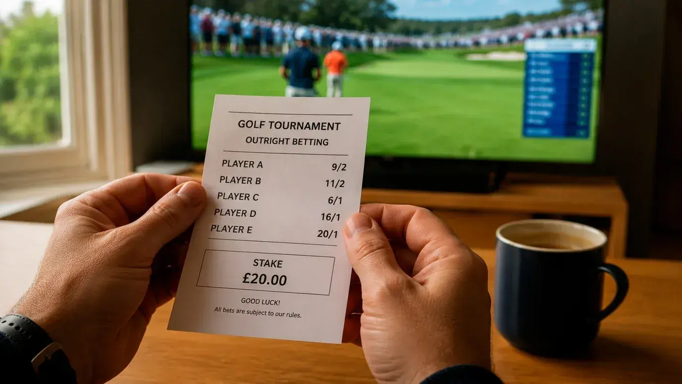 Golf punter reviewing a betting slip after unexpected dead-heat settlement