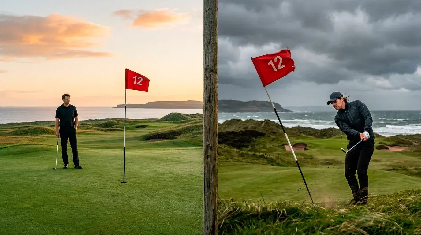 Morning wave golfers playing calm conditions before afternoon wind picks up