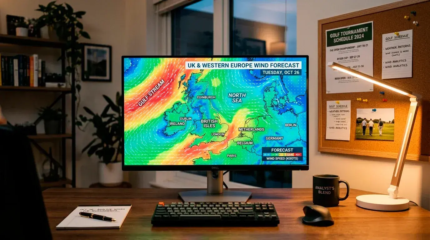 Weather map showing similar wind patterns affecting two golf tournament regions