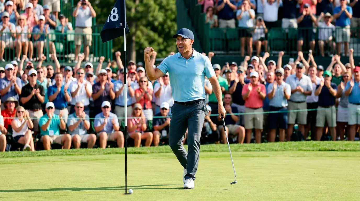Longshot golfer celebrating a top-eight finish that triggers an each-way payout