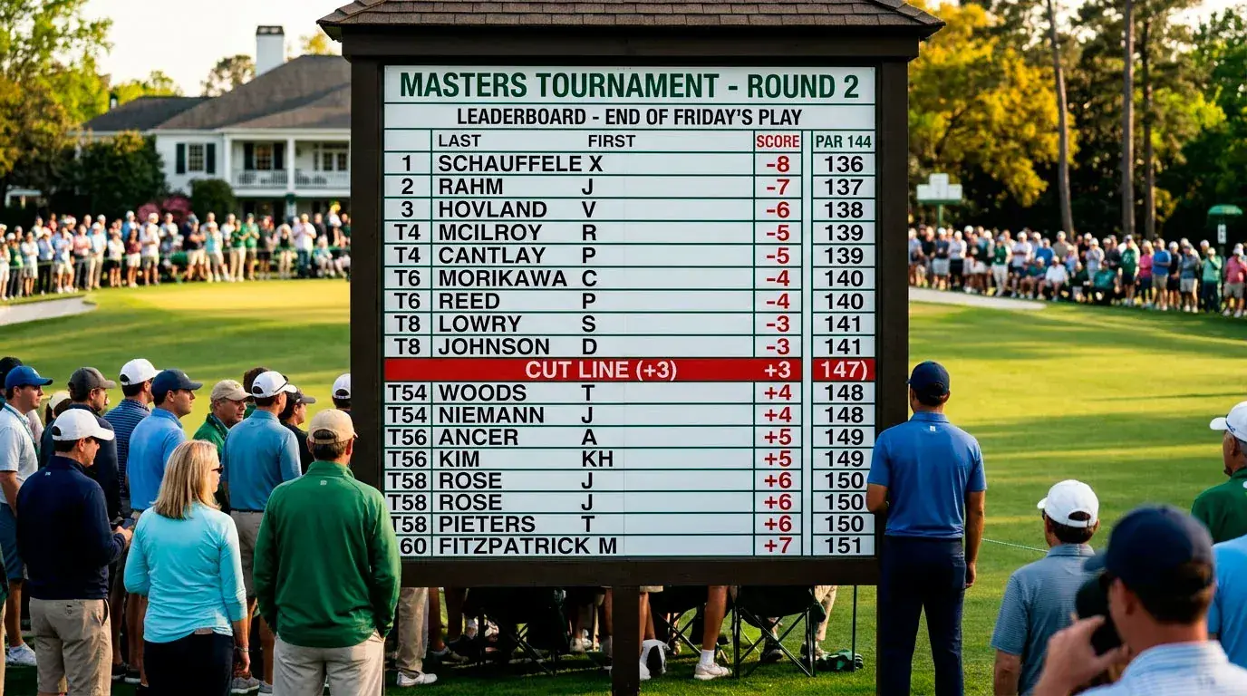 Golf tournament leaderboard displaying the projected cut line after round two