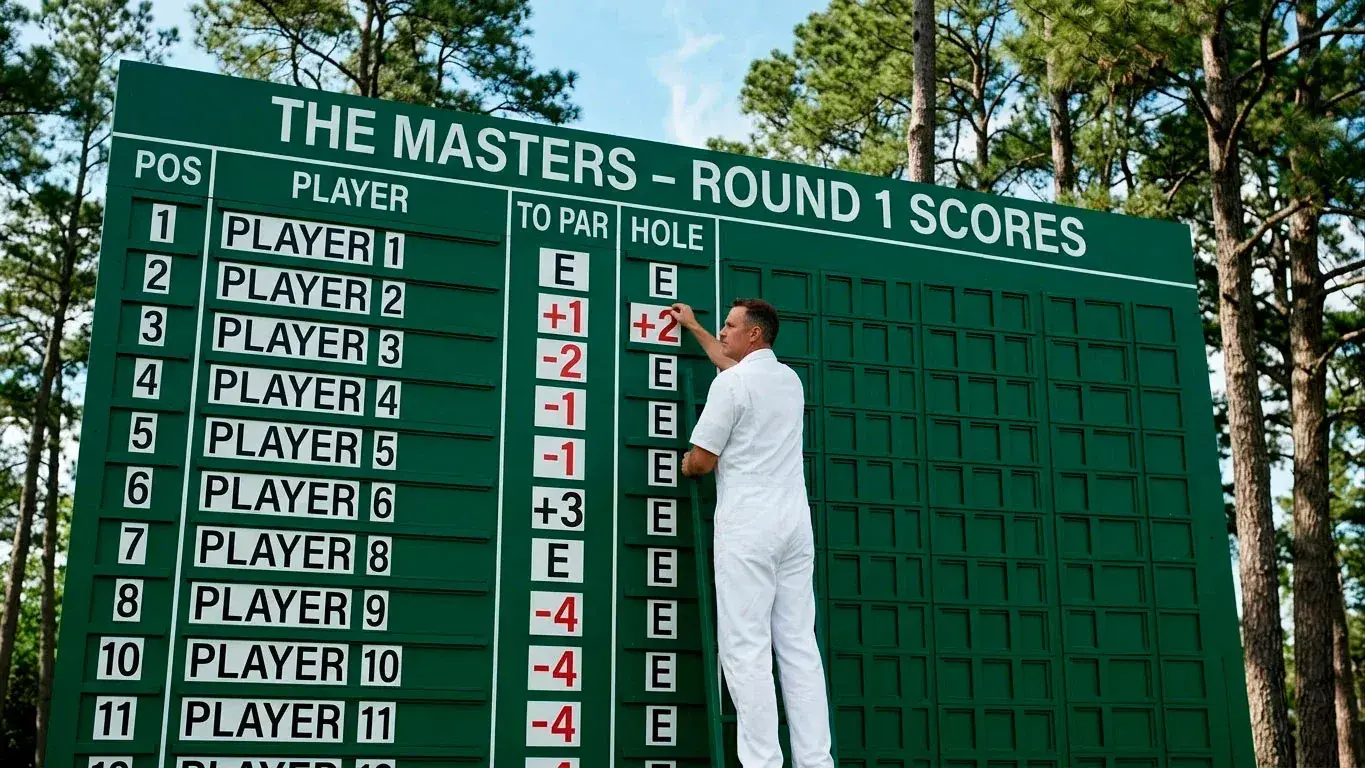 Masters first round scoring splits displayed on the leaderboard at Augusta National