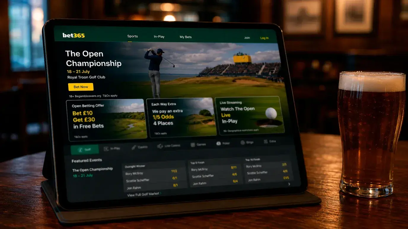 The Open Championship golf betting offers displayed on a sportsbook homepage