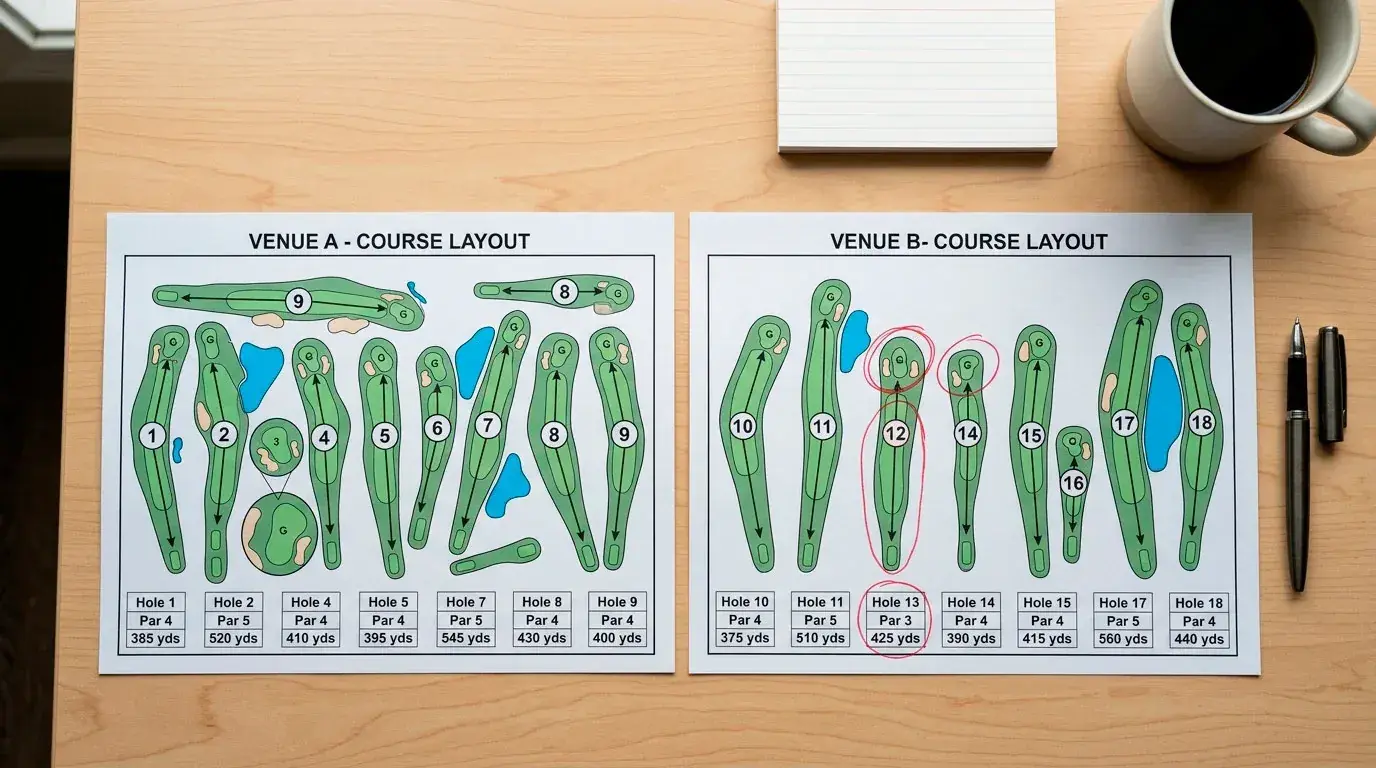 Course map comparison of two different PGA Championship host venues