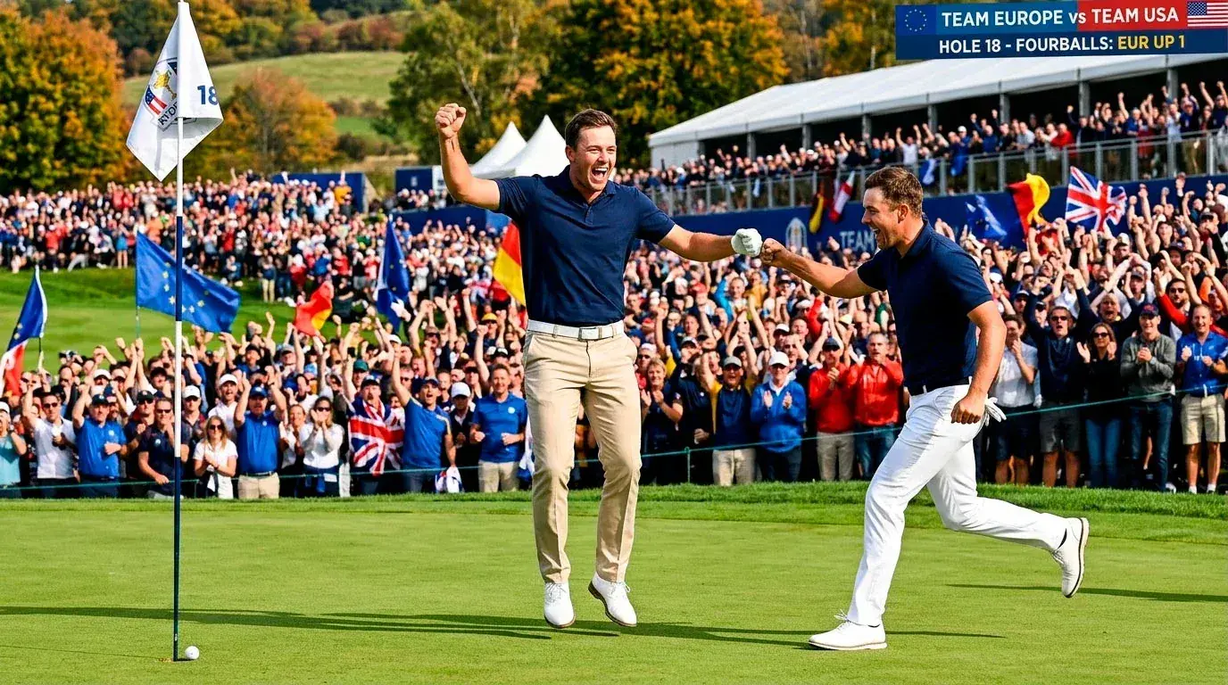 Golfer sinking a birdie putt in a Ryder Cup fourballs better-ball match