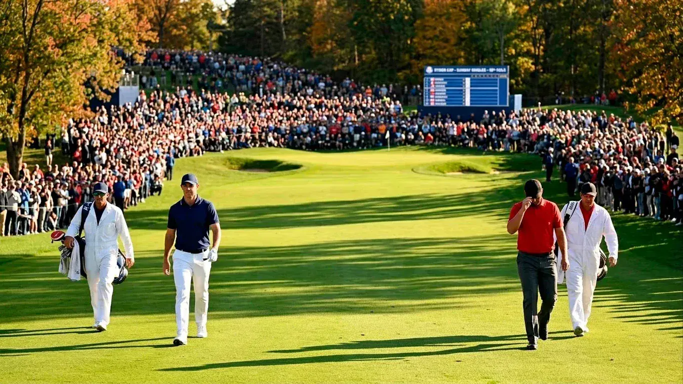 Two golfers competing in a Sunday singles matchplay contest at the Ryder Cup
