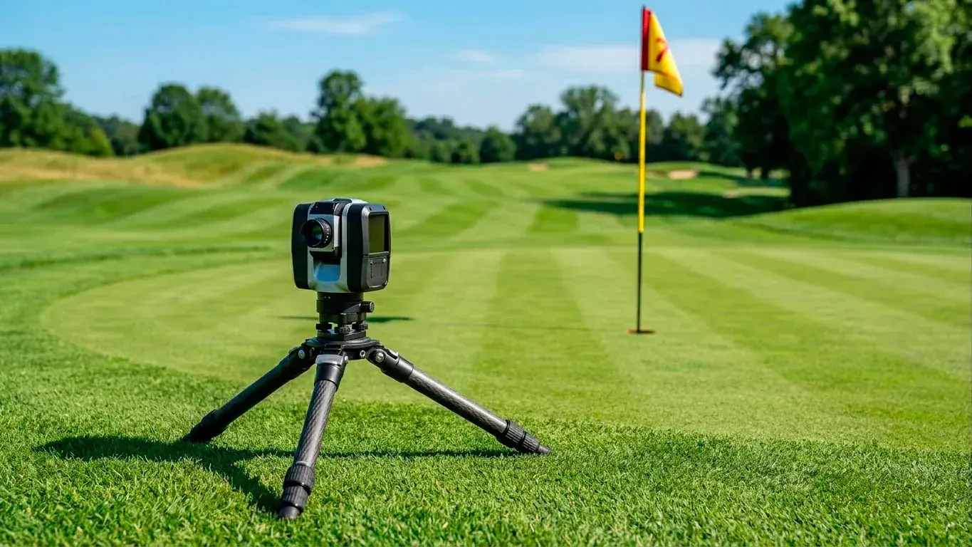 ShotLink tracking equipment recording player shot data on a PGA Tour course