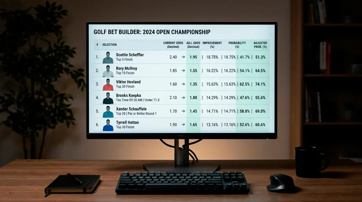 Sportsbook pricing model adjusting combined golf bet builder odds for correlation