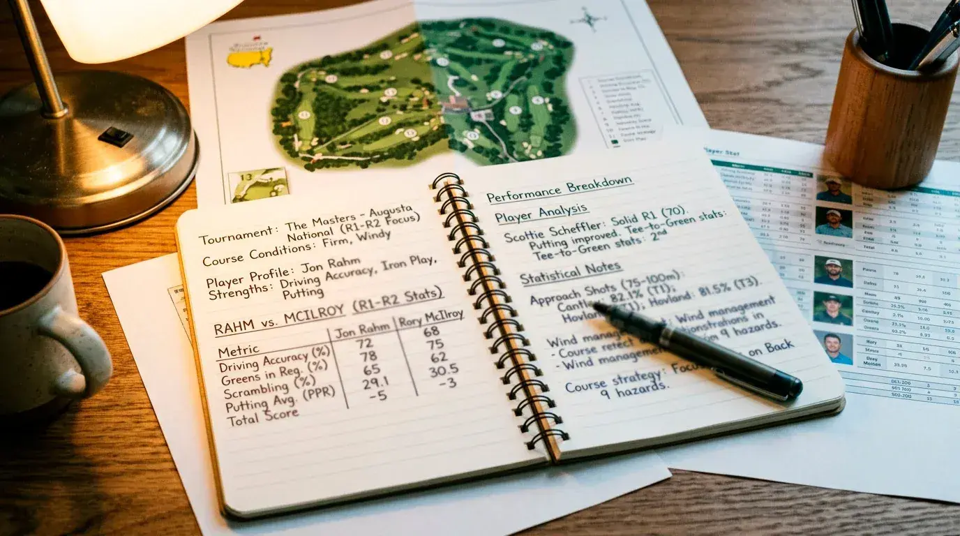 Notebook with Strokes Gained comparison between two golfers for a matchup bet