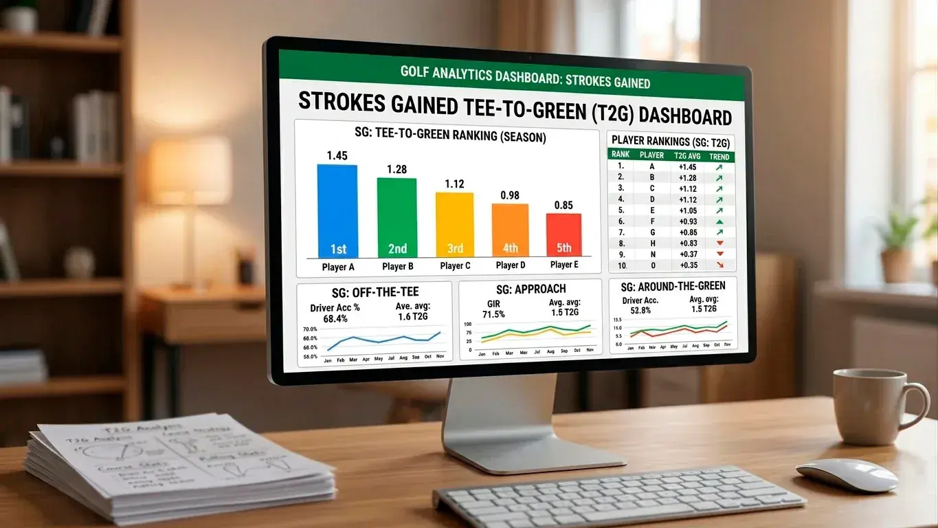 Golf analytics screen showing Strokes Gained tee-to-green statistics for FRL selection