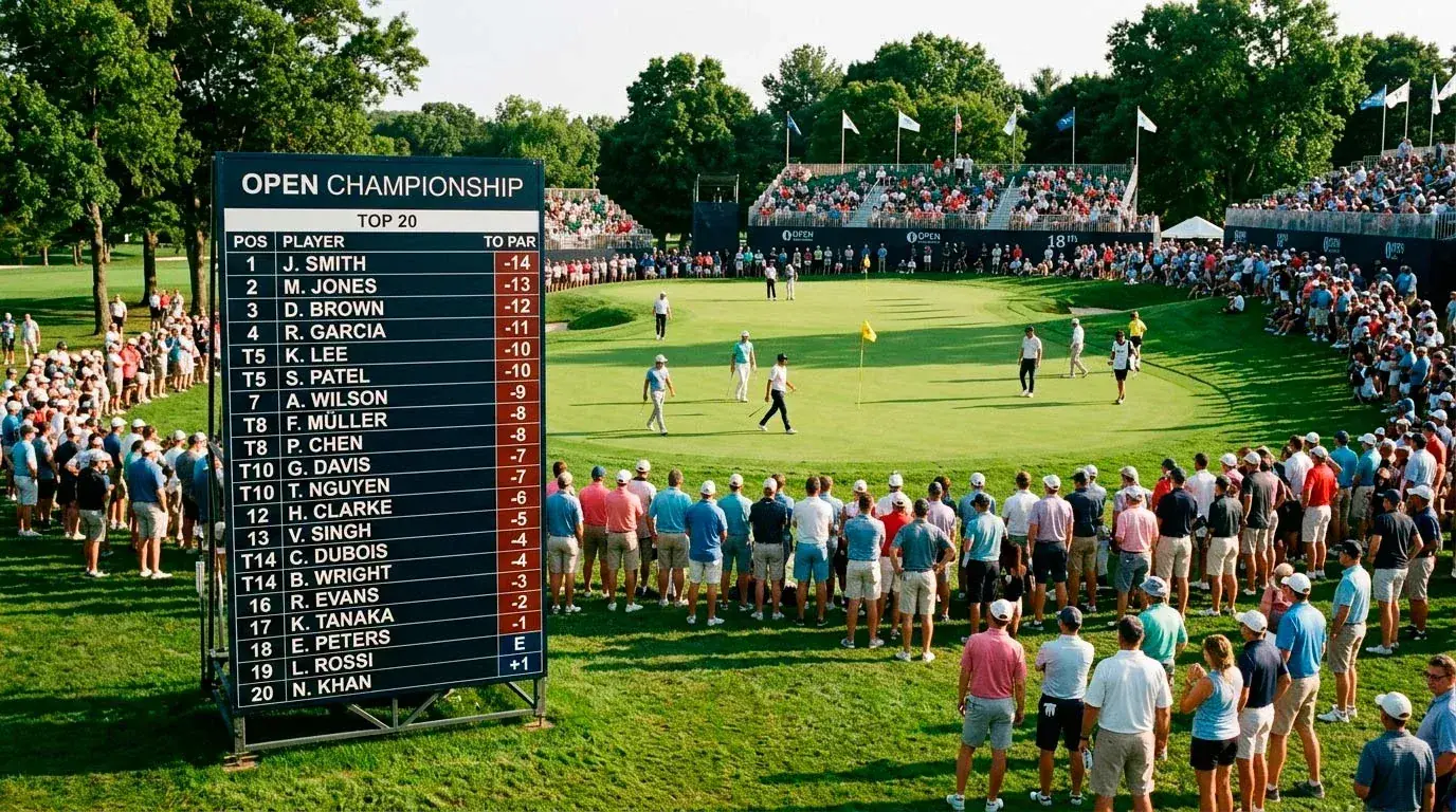 Golf tournament leaderboard displaying top finish positions for positional betting markets