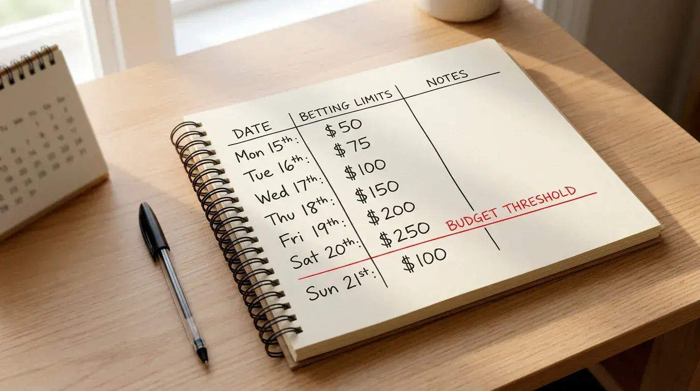 Calendar and notebook showing weekly golf betting limits and review schedule